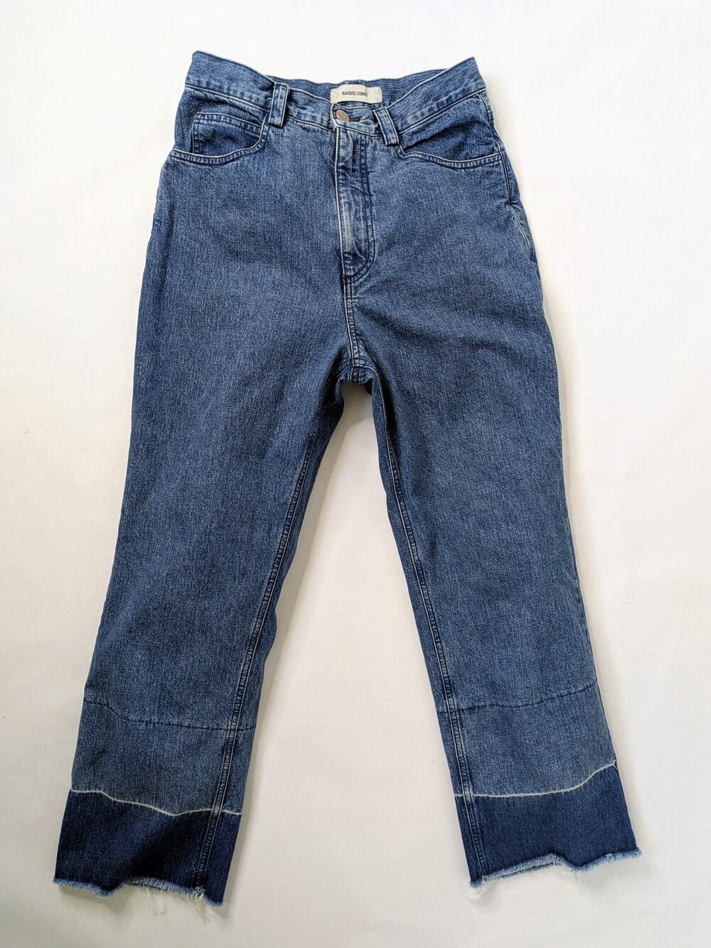 Rachel Comey Slim Legion Jeans 4 Blue Two Tone Raw Hem Ankle Straight Crop